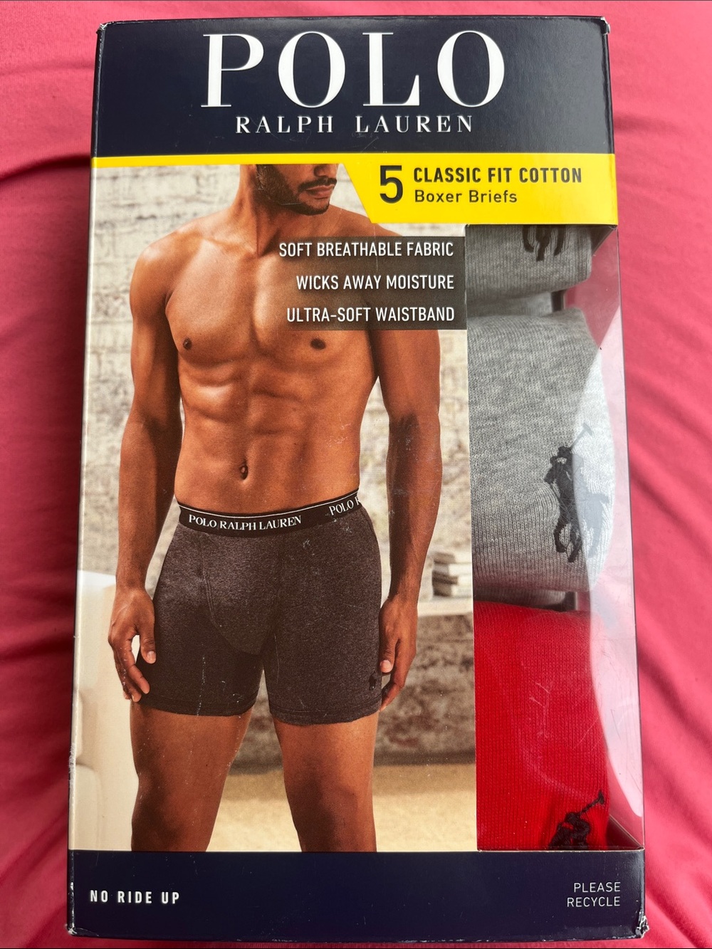 Polo by Ralph Lauren Gray and Red Classic Fit Cotton Boxer Briefs - 5 Pack